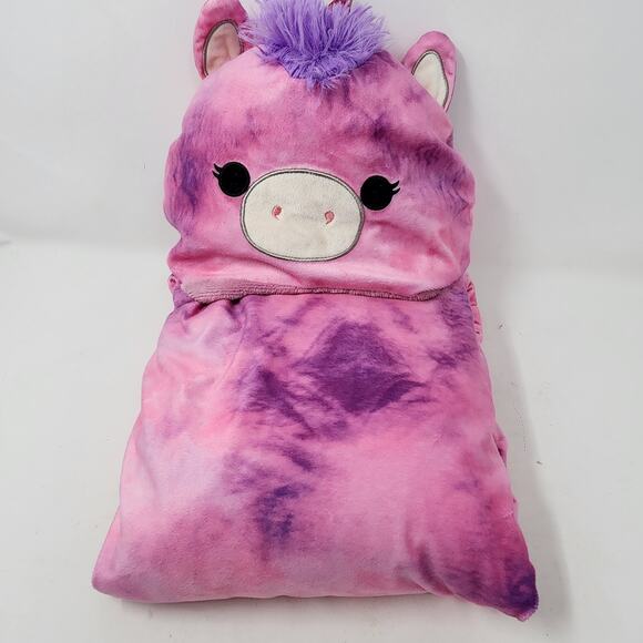 Squishmallow Hooded Throw Blanket Lola Pink Unicorn 48 x 30" Tie Dye Plush - Picture 1 of 7
